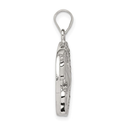 Sterling Silver Rhodium-plated Horse & Horseshoe Cubic Zirconia Pendant