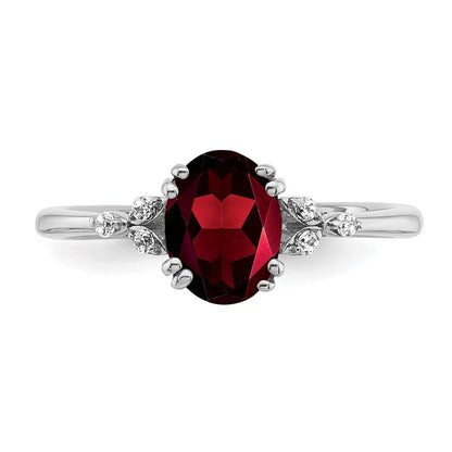 Sterling Silver Rhodium-plated Garnet and Diamond Ring Size 7