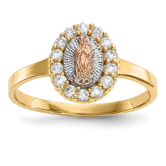 14K Two-tone Gold White Rhodium CZ Lady of Guadalupe Ring