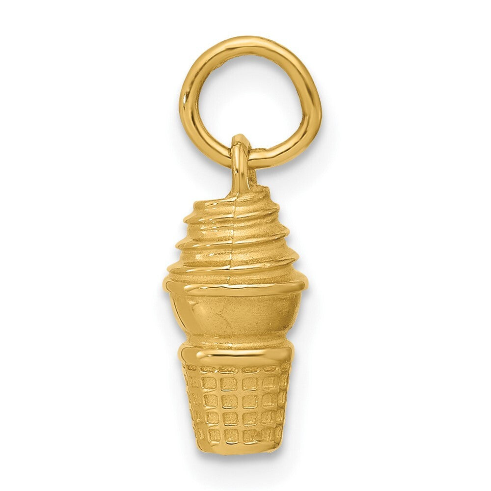 14k Yellow Gold Swirl Ice Cream Cone Charm Pendant for Women