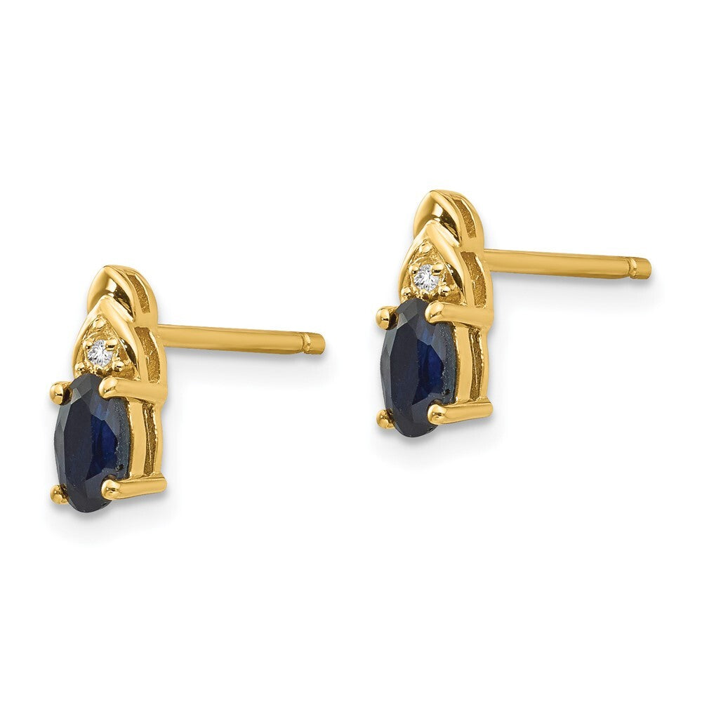 14k Yellow Gold Sapphire and Diamond Stud Earrings Gift for Women