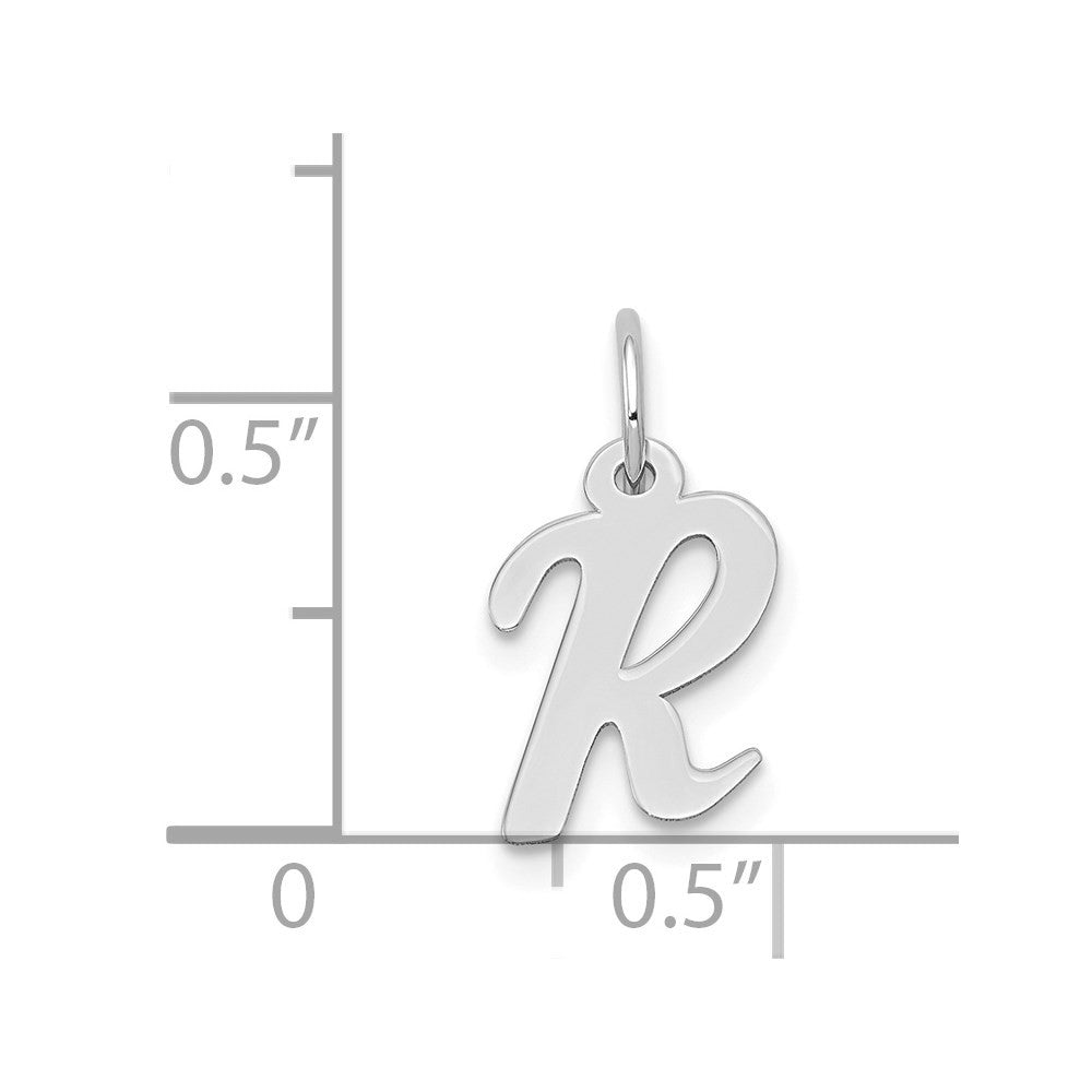 14k White Gold Small Script Letter R Initial Charm Pendant