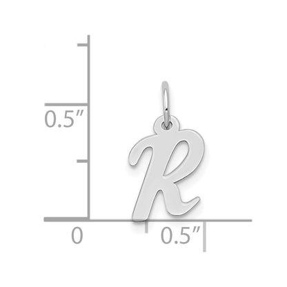 14k White Gold Small Script Letter R Initial Charm Pendant