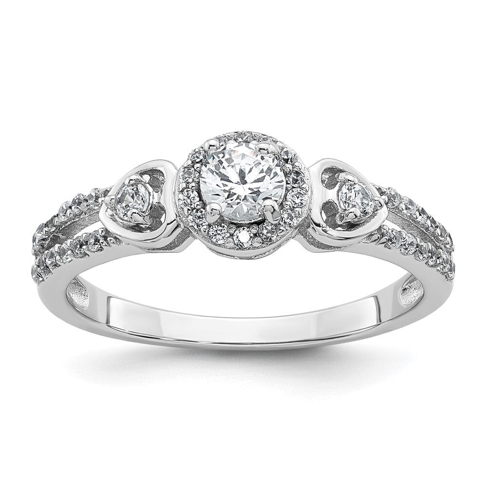Sterling Silver RH-plated Polished CZ Halo Heart Ring Size 6