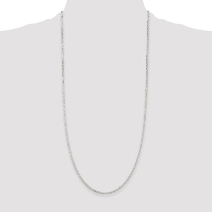 Sterling Silver Rhodium-plated 2.2mm Diamond-cut Long Link Cable Chain