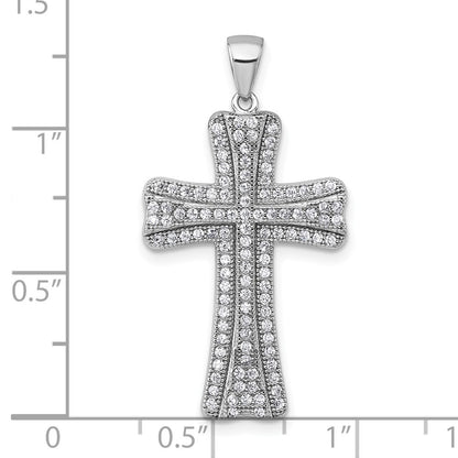 Sterling Silver Rhodium-plated Polished Cubic Zirconia Cross Pendant