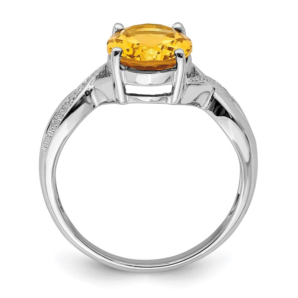 Sterling Silver Rhodium Citrine & Diamond Ring Size 8