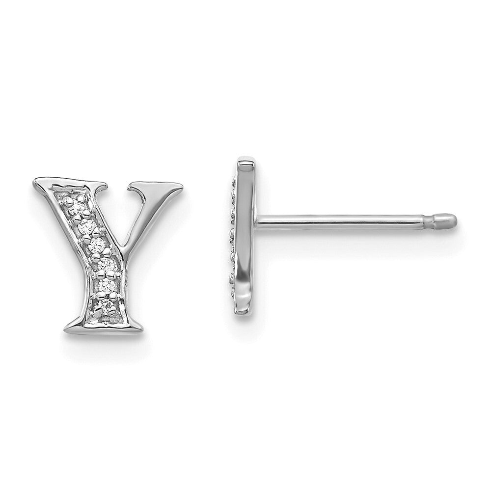 14k White Gold Diamond Initial Y Stud Earrings Gift for Women
