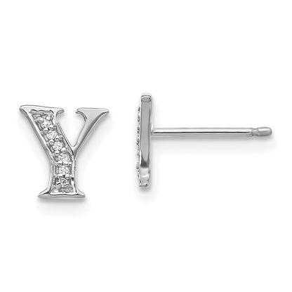 14k White Gold Diamond Initial Y Stud Earrings Gift for Women