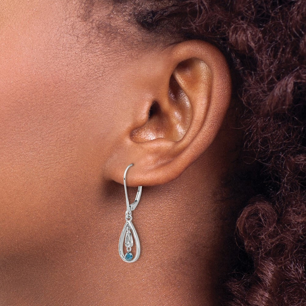 14k White Gold Blue Diamond Leverback Drop & Dangle Earrings