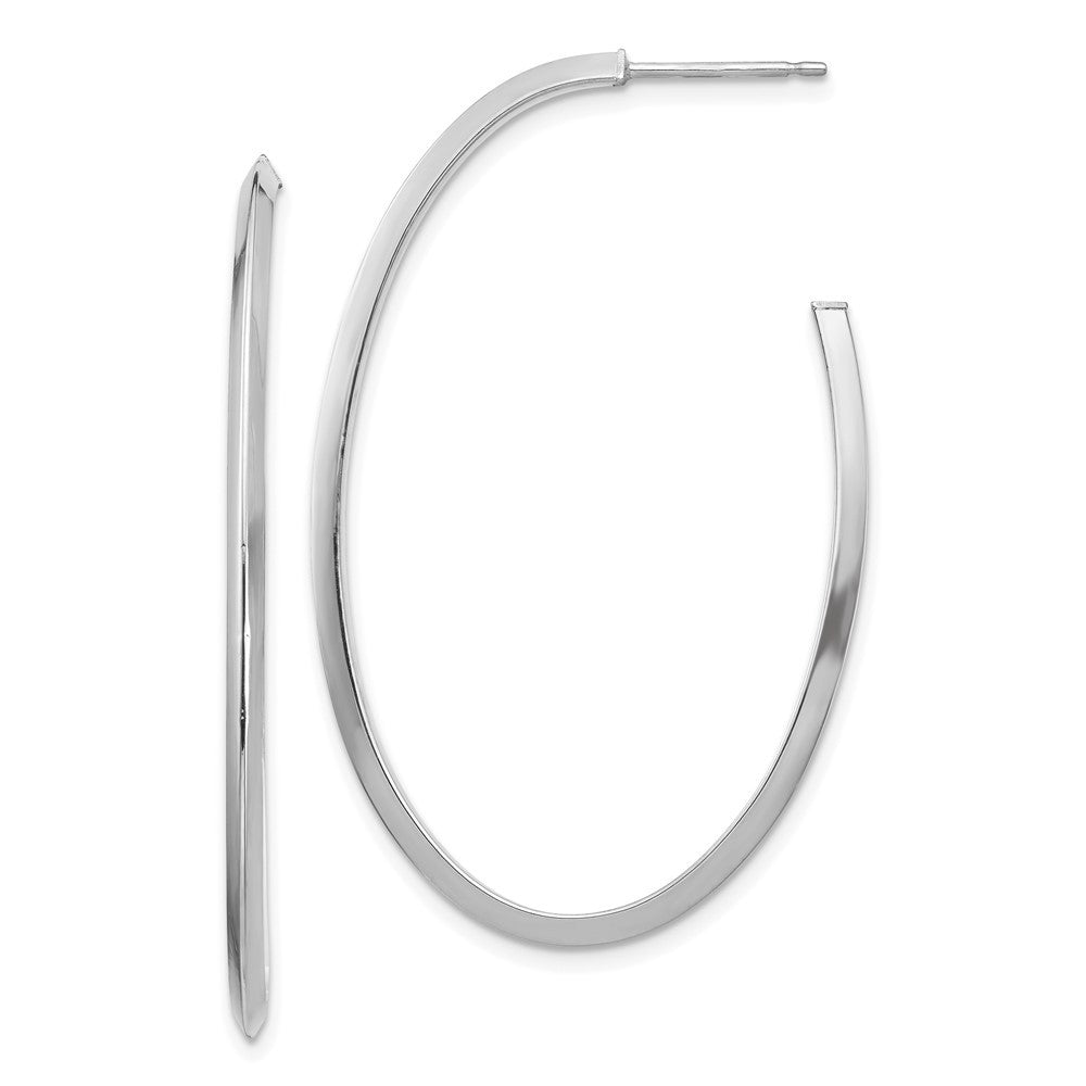 14k White Gold Polished Knife Edge Oval 2mm Dangle Earrings