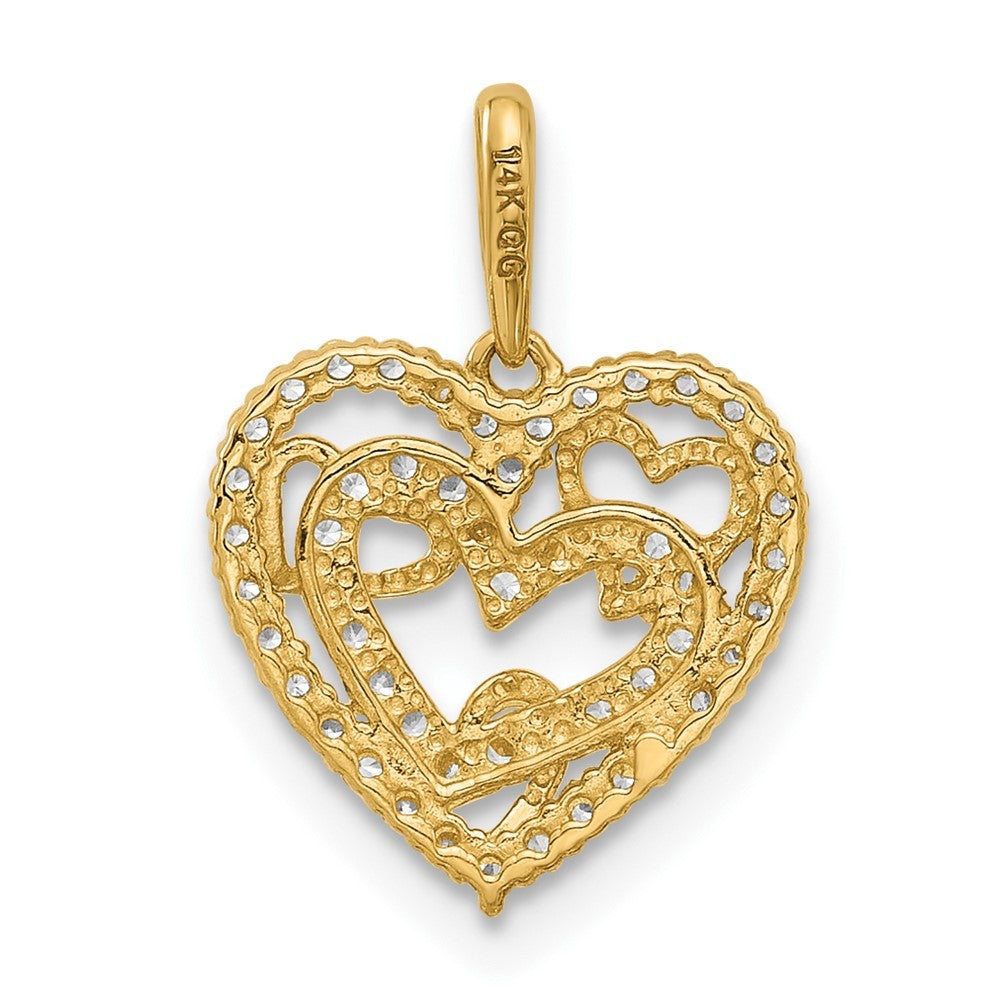14k Yellow Gold Polished CZ Heart in Heart Pendant