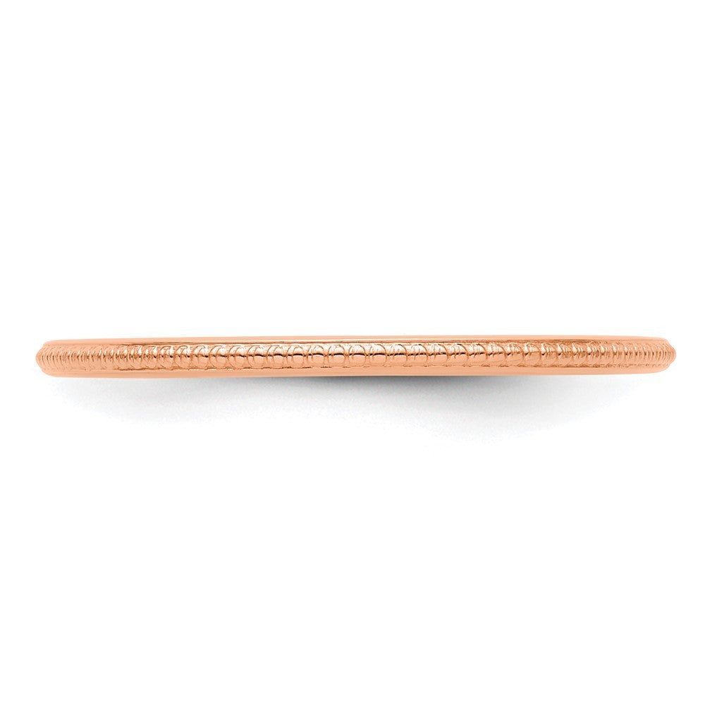 14K Rose Gold 1.2mm Beaded Stackable Band Ring Size 7