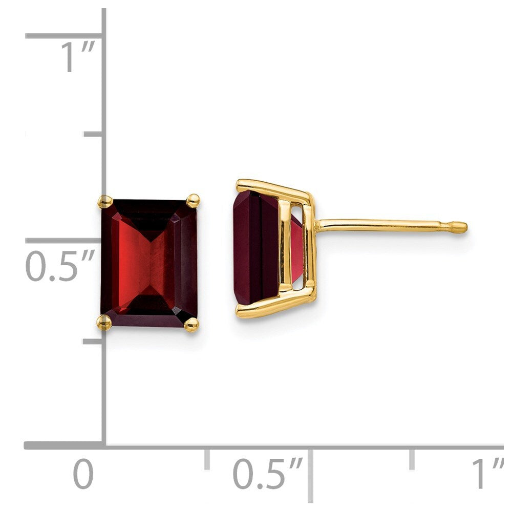 14k Yellow Gold 8x6mm Garnet Stud Earrings Gift for Women