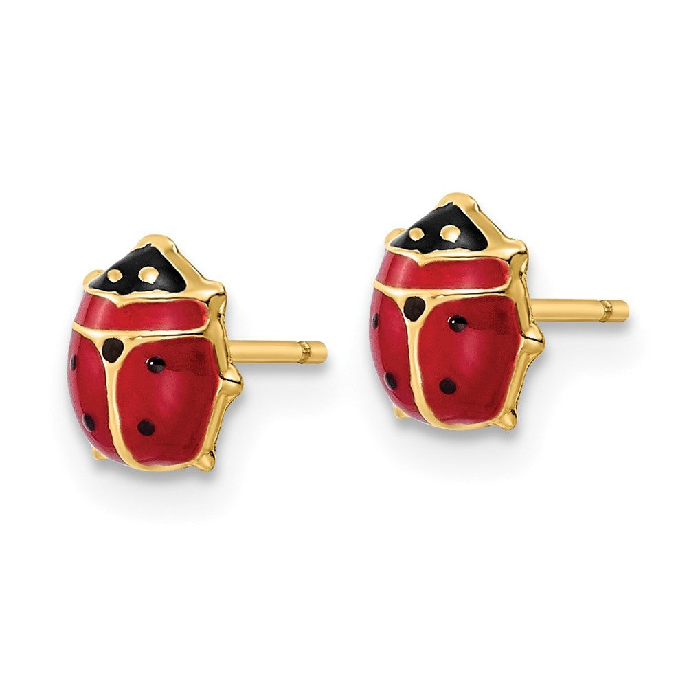 14k Yellow Gold Polished Enameled Medium Ladybug Earrings