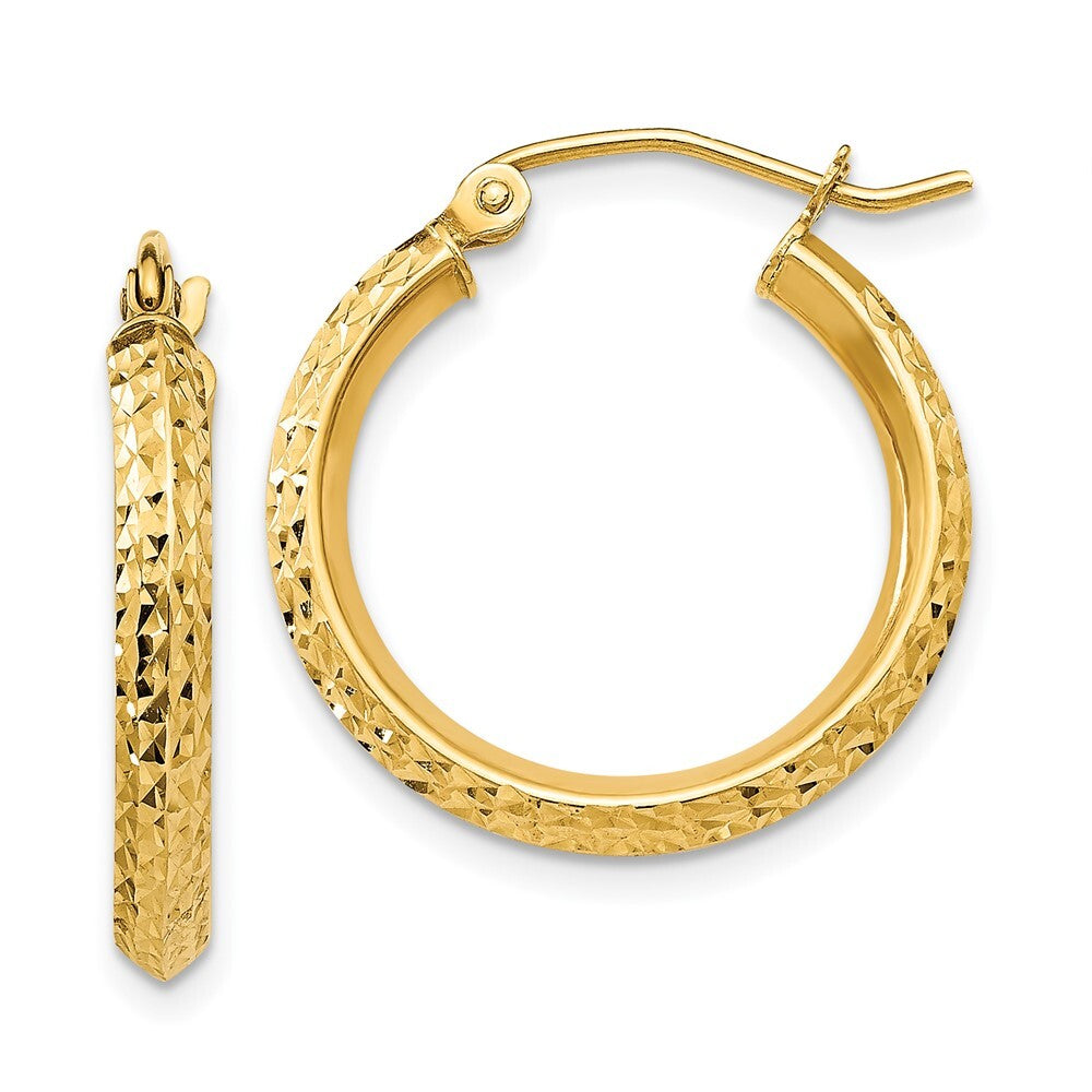 14k Yellow Gold Knife Edge Diamond-cut 2.5x20mm Hollow Hoop Earrings