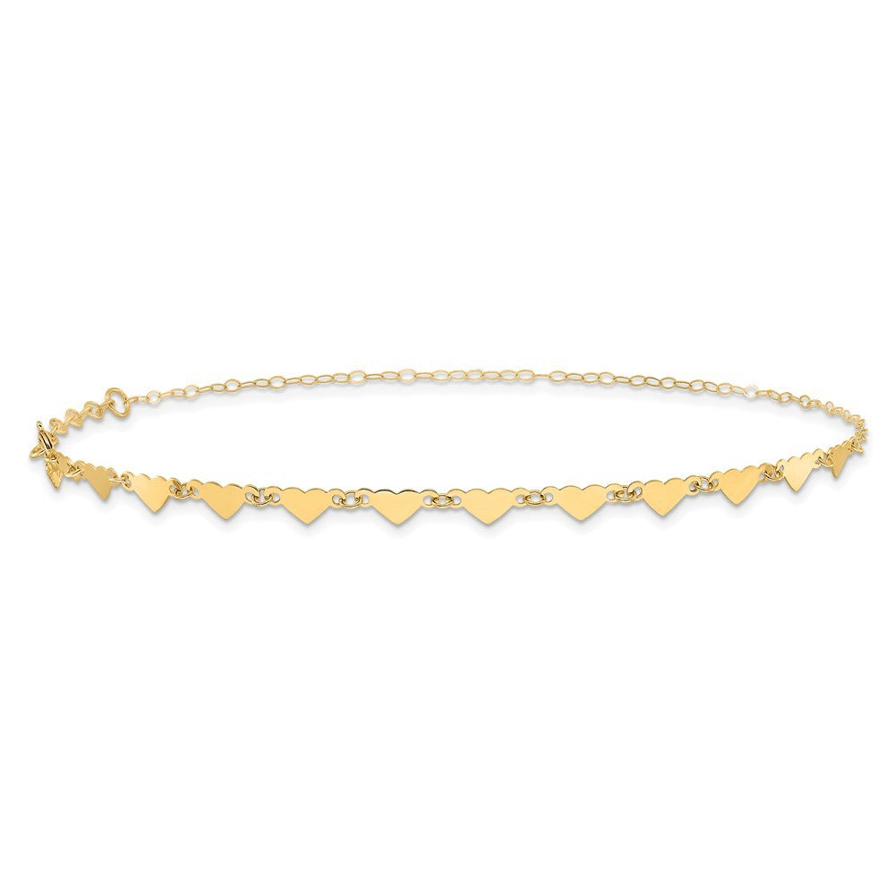 14k Yellow Gold Hearts and Oval Links 11" Anklet