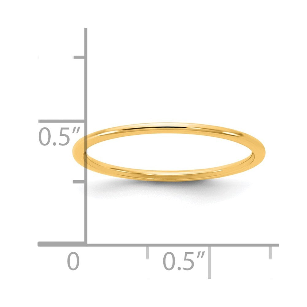 14K Yellow Gold 1mm Half Round Band Size 8