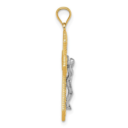 14k Two-tone Gold Polished and Beaded Fancy Crucifix Pendant for Women