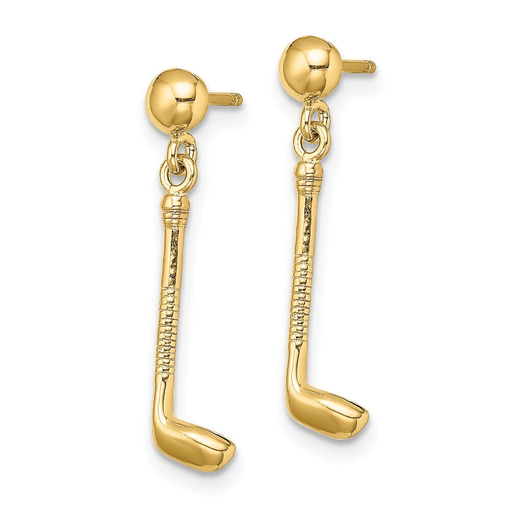 14k Yellow Gold Golf Club Dangle Earrings Gift for Women
