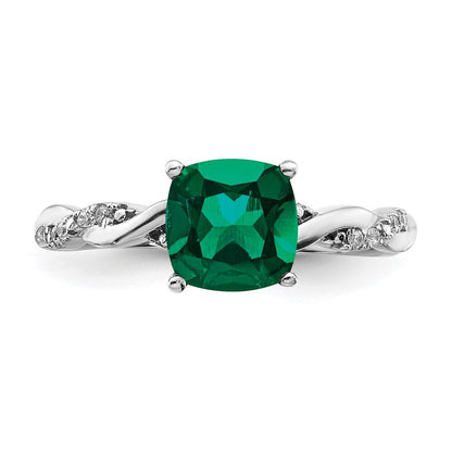 Sterling Silver Rhodium-plated Created Emerald and Diamond Ring Size 6