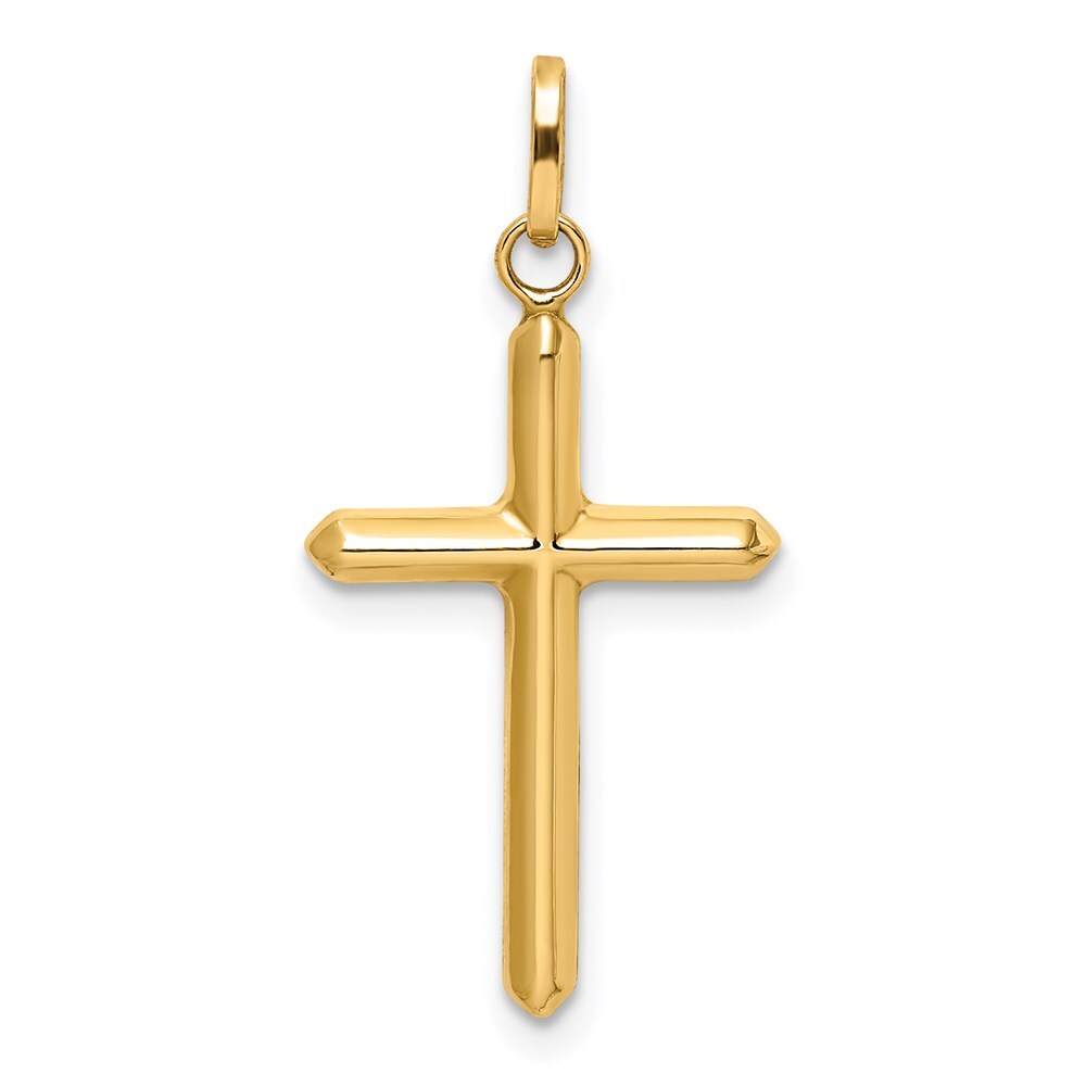14k Yellow Gold Polished Hollow Latin Cross Charm Pendant for Women