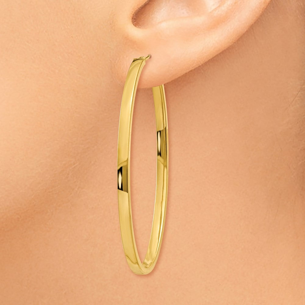 14k Yellow Gold 3mm Polished Large Oval Hoop Earrings