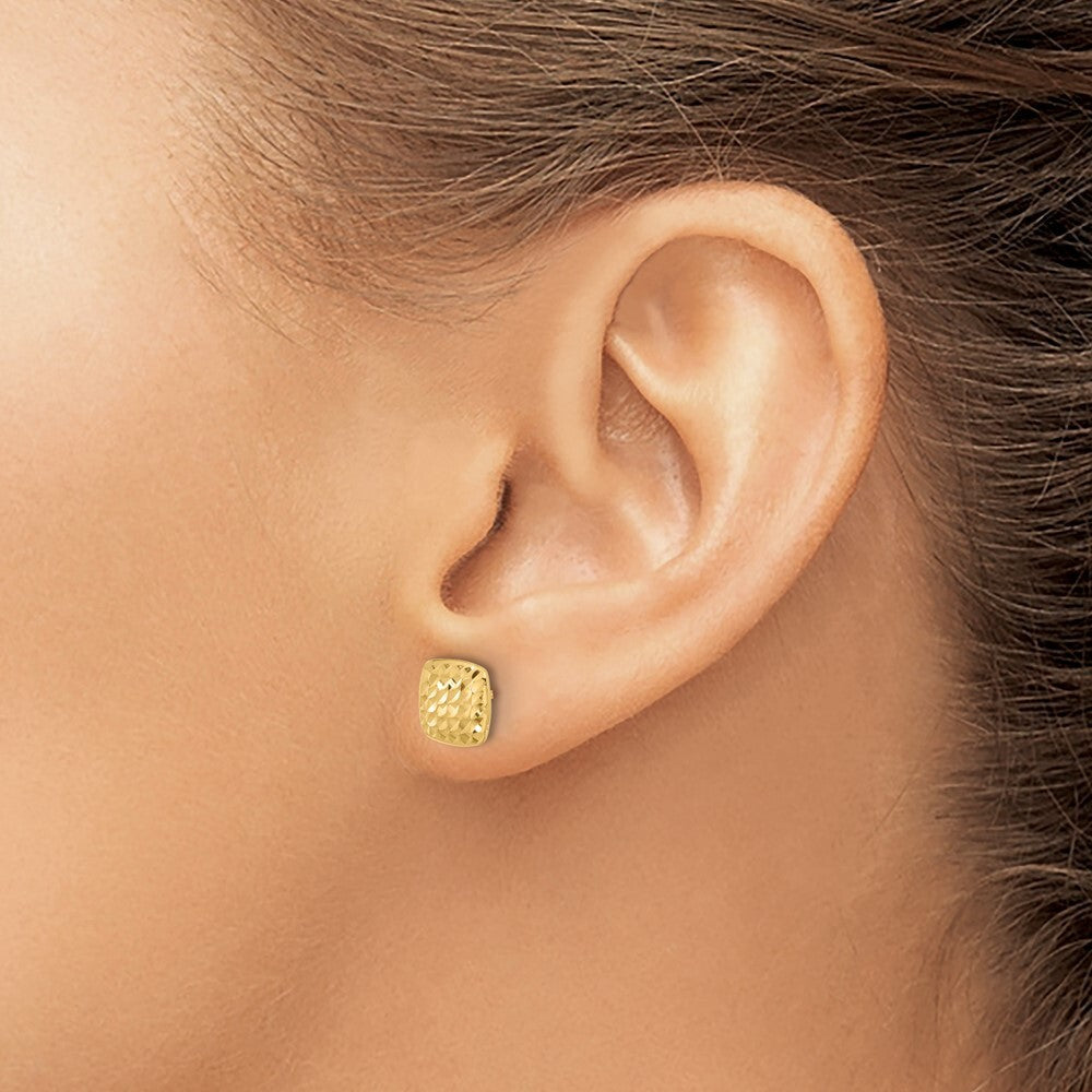 14k Yellow Gold Diamond Cut Square Stud Earrings Gift for Women