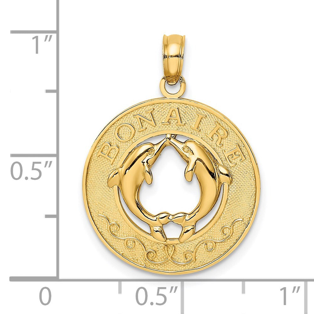 14k Yellow Gold BONAIRE Circle  Dolphins Charm Pendant for Women