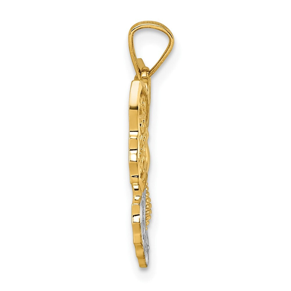 14k Yellow Gold & Rhodium Textured Fancy Butterfly Pendant for Women