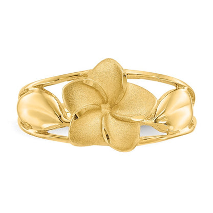 14K Yellow Gold Satin & Diamond-Cut Plumeria Ring
