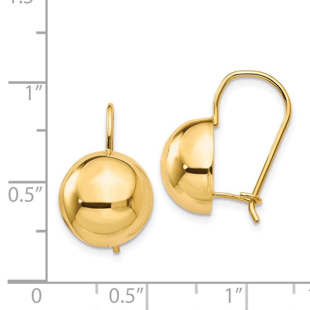 14k Yellow Gold 12.00mm Hollow Half Ball Stud Earrings Gift for Women