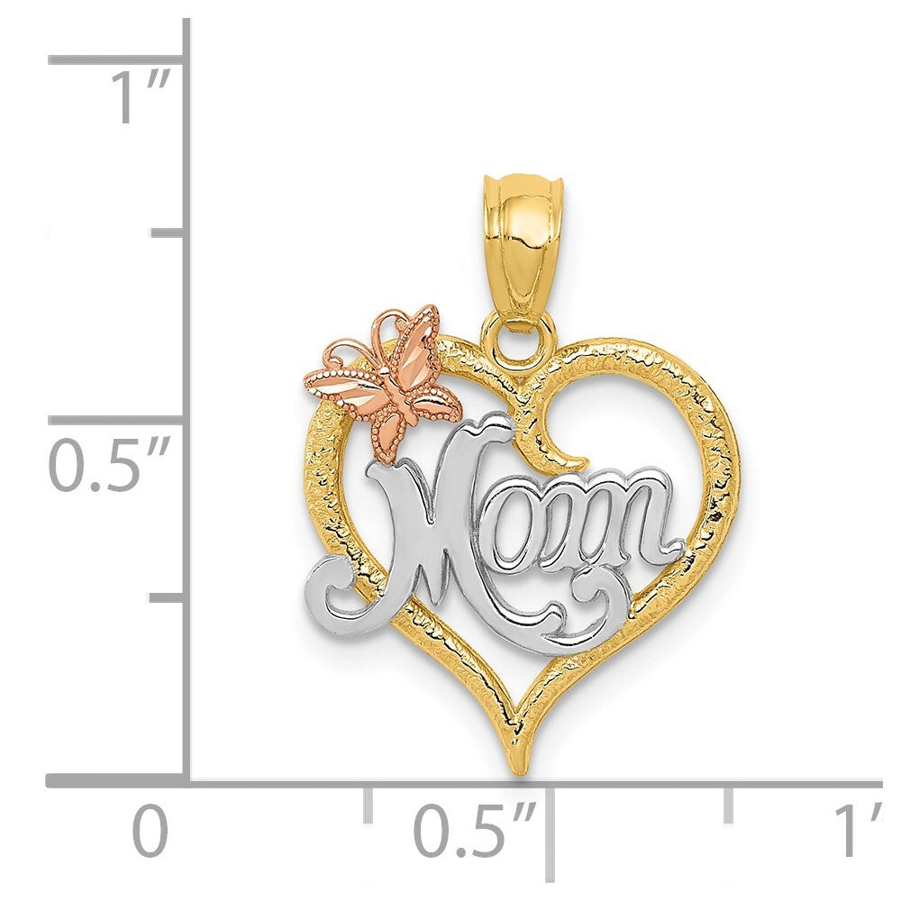 14k Two-tone Gold White Rhodium MOM Heart Pendant for Women
