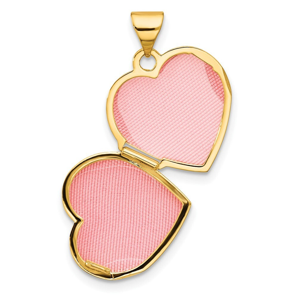 14k Yellow Gold 15mm Dove TOGETHER FOREVER Reversible Heart Locket Pendant