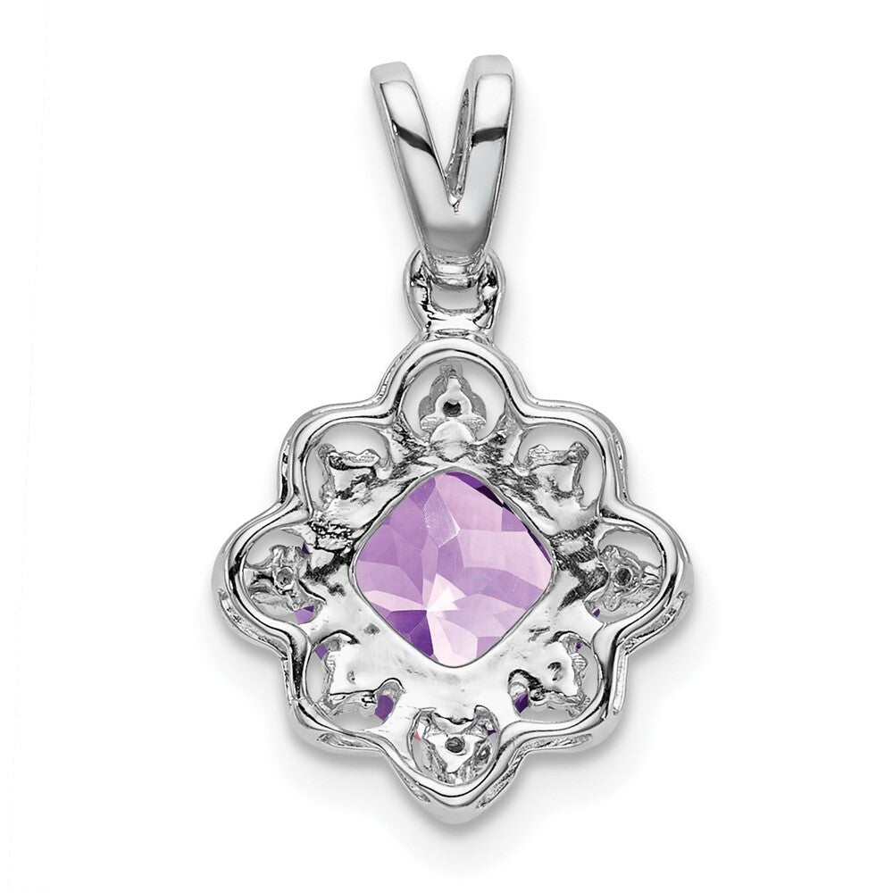 14k White Gold Amethyst and Diamond Scalloped Pendant for Women