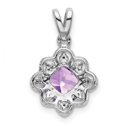 14k White Gold Amethyst and Diamond Scalloped Pendant for Women