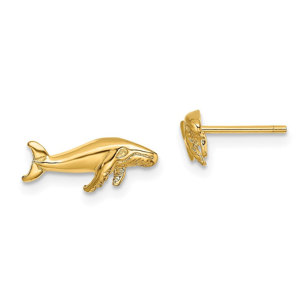 14k Yellow Gold Whale Earrings