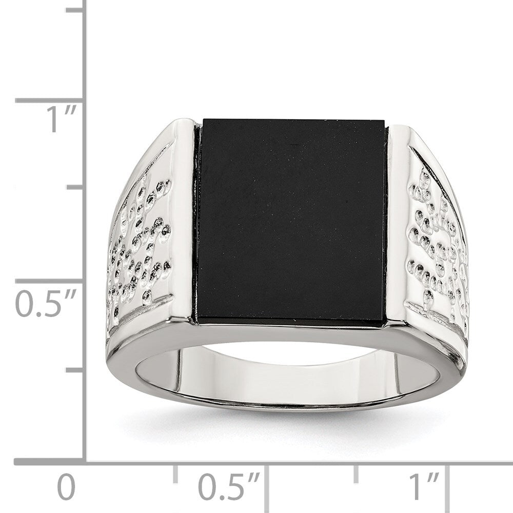 Sterling Silver Rhodium-plated Men's Onyx Ring Size 9