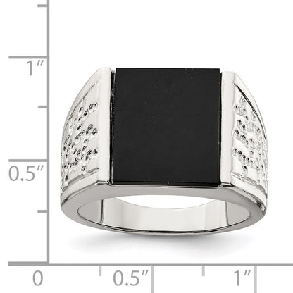 Sterling Silver Rhodium-plated Men's Onyx Ring Size 9