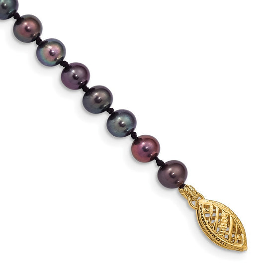 14k Yellow Gold 4-5mm Black Near-Round Freshwater Cultured Pearl 7.5" Bracelet