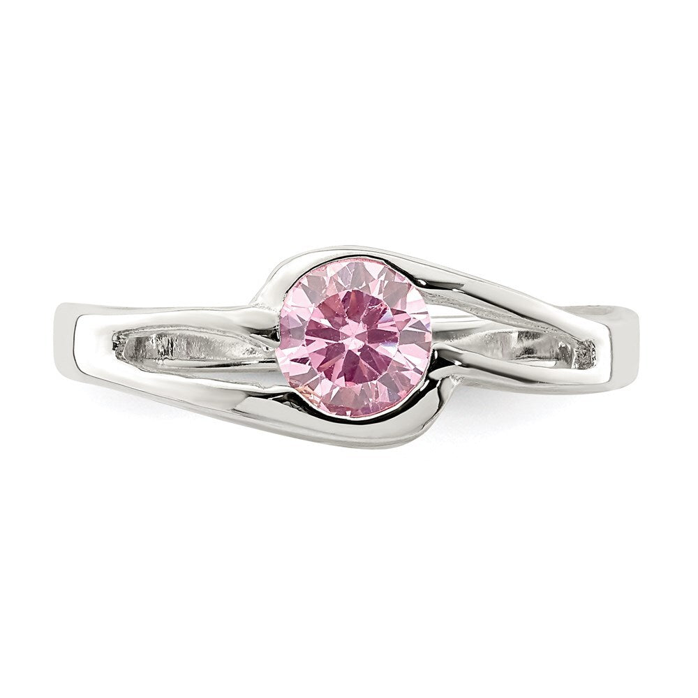 Sterling Silver Pink Round Bezel Cubic Zirconia Ring Size 6