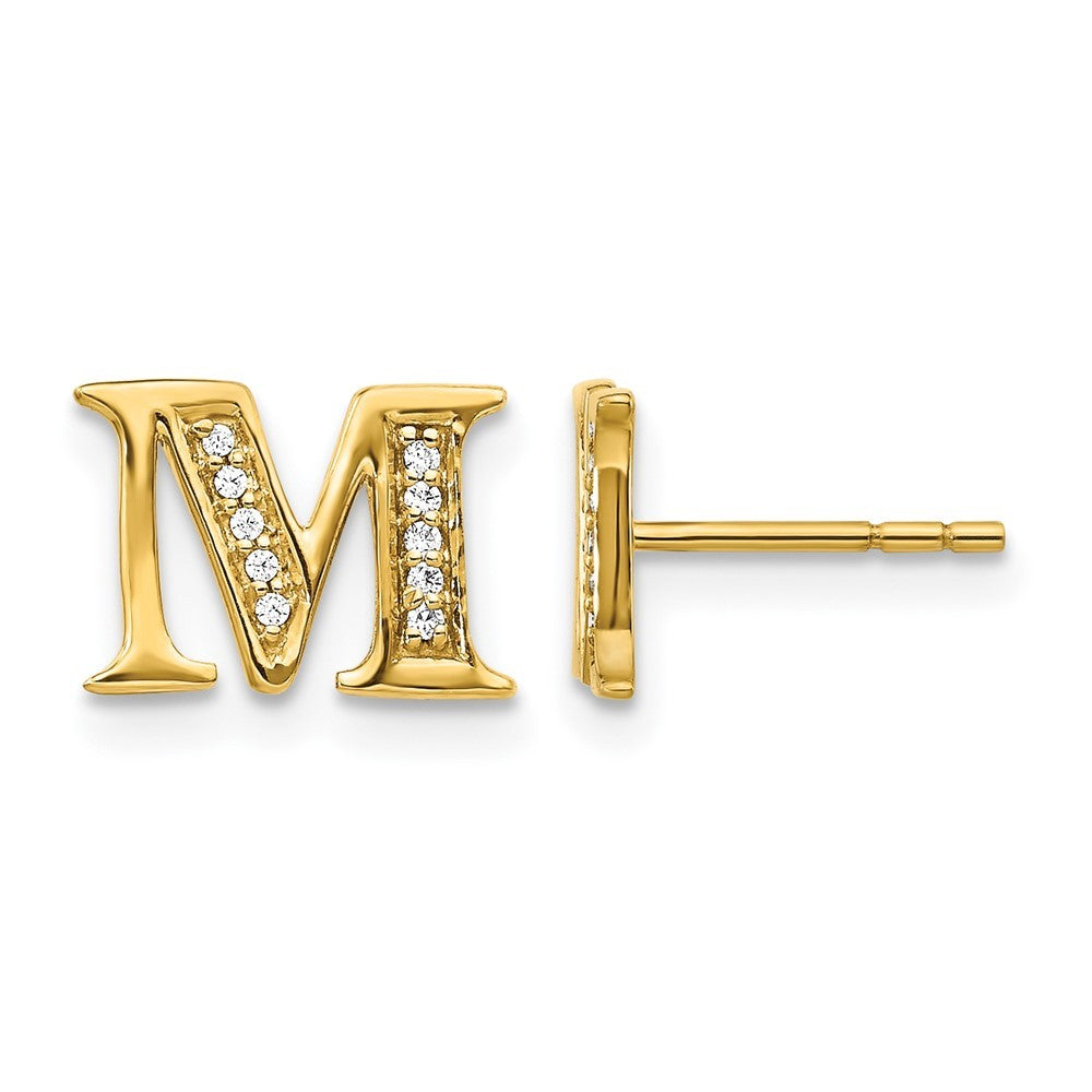 14k Yellow Gold Diamond Initial M Earrings