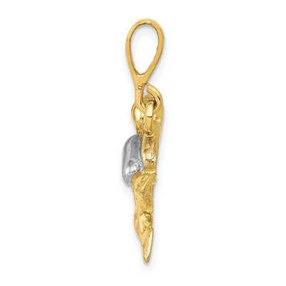 14k Yellow Gold Rhodium Polished Open-Backed Scuba Diver Pendant for Women