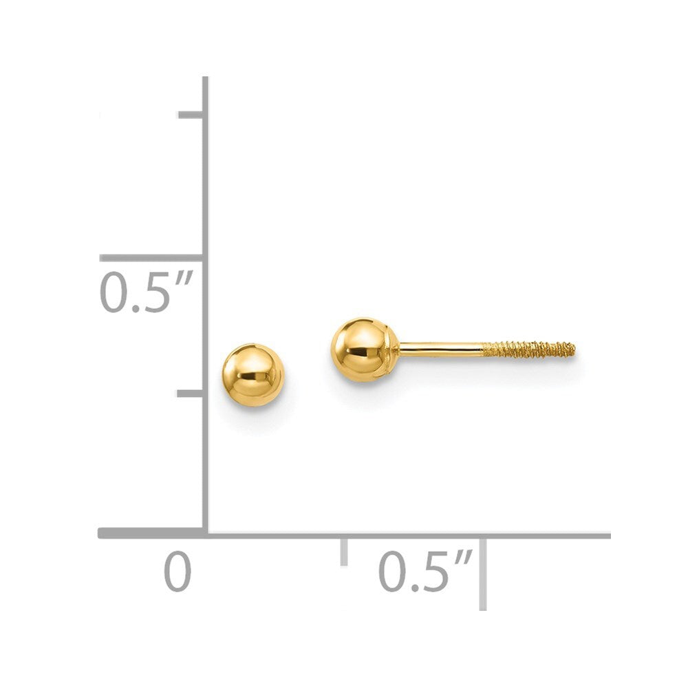 14k Yellow Gold Polished 3mm Ball Screwback Stud Earrings Gift for Women