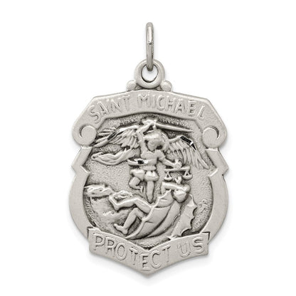 Sterling Silver Antiqued Diamond-Cut St. Michael Badge Medal