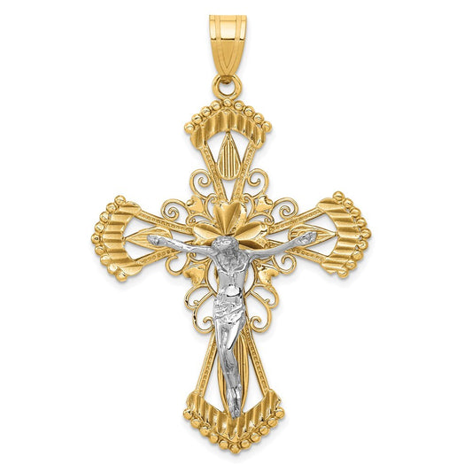 14k Two-tone Gold Diamond-cut Crucifix Pendant for Women