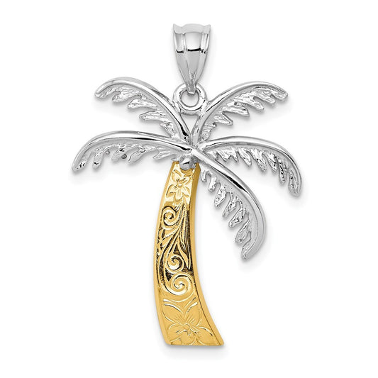 14k Two-tone Gold Palm Tree Pendant for Women