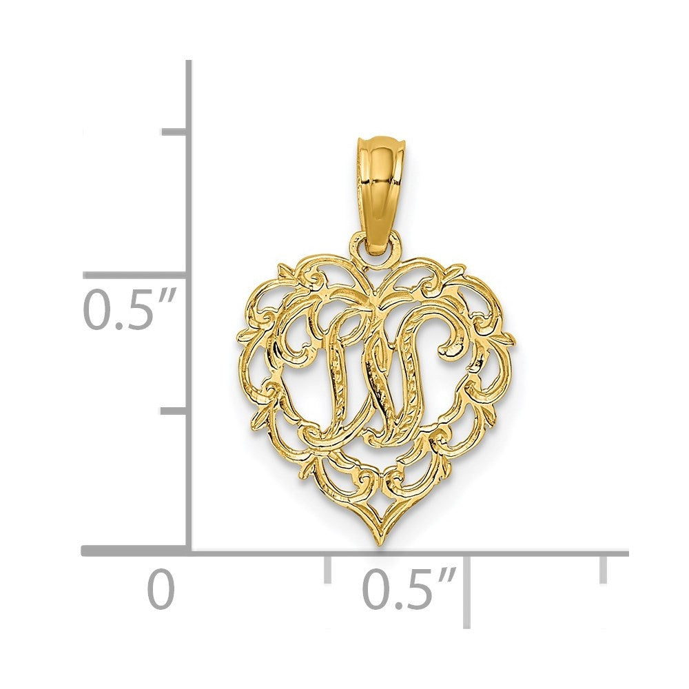 14k Yellow Gold Heart Script Letter W Initial Charm