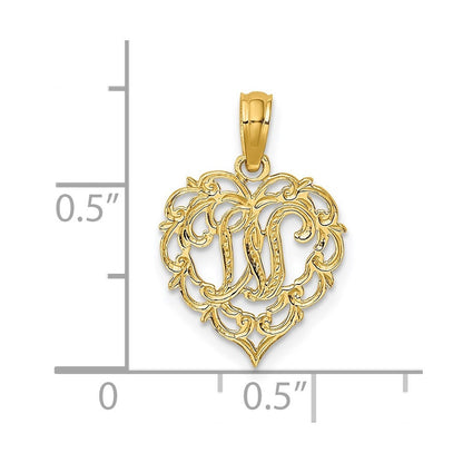 14k Yellow Gold Heart Script Letter W Initial Charm