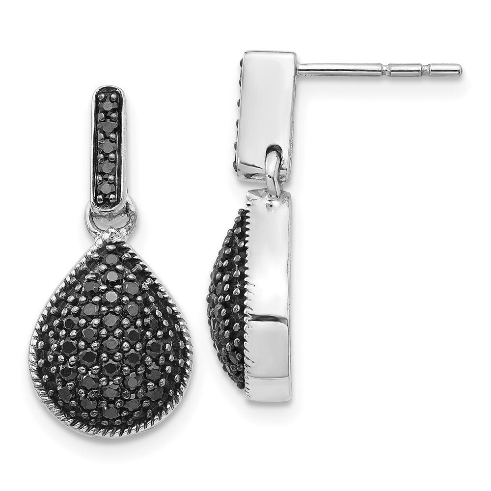 14k White Gold Diamond Black Teardrop Dangle Earrings